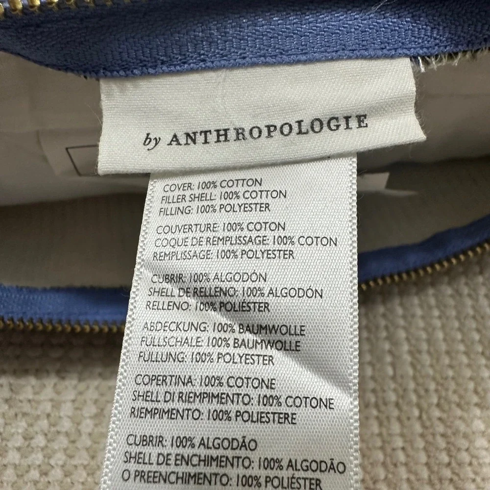 Anthropologie Blue Floral 100% Cotton Velvet Corduroy Throw Pillow‎ 18x18